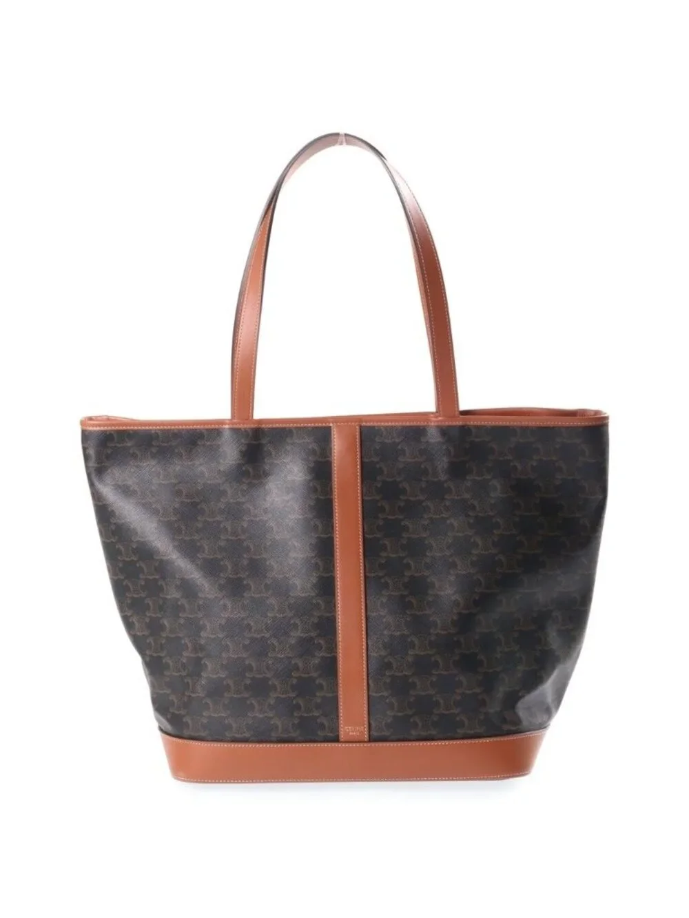 Celine Medium Cabas Triomphe Canvas Leather Tote Bag Brown